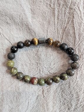 Handmade Natural Stone Beaded Bracelet | Tiger's Eye Lava Rock Jasper Unisex